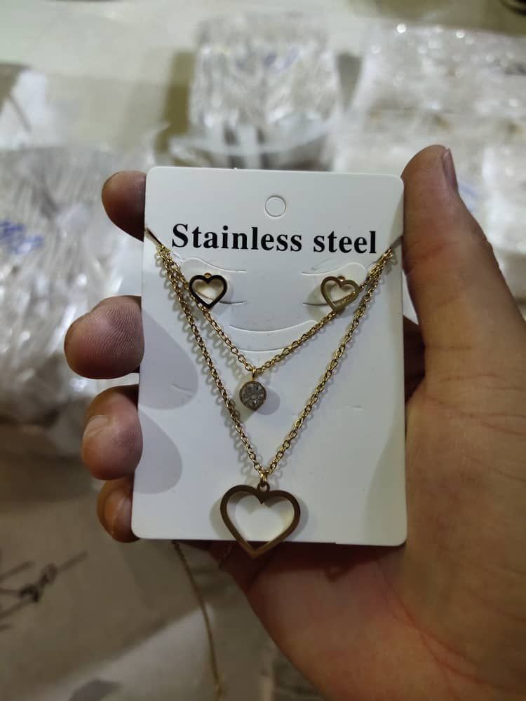 Ladies 2 Step Necklace  Earring With Pendant Gold