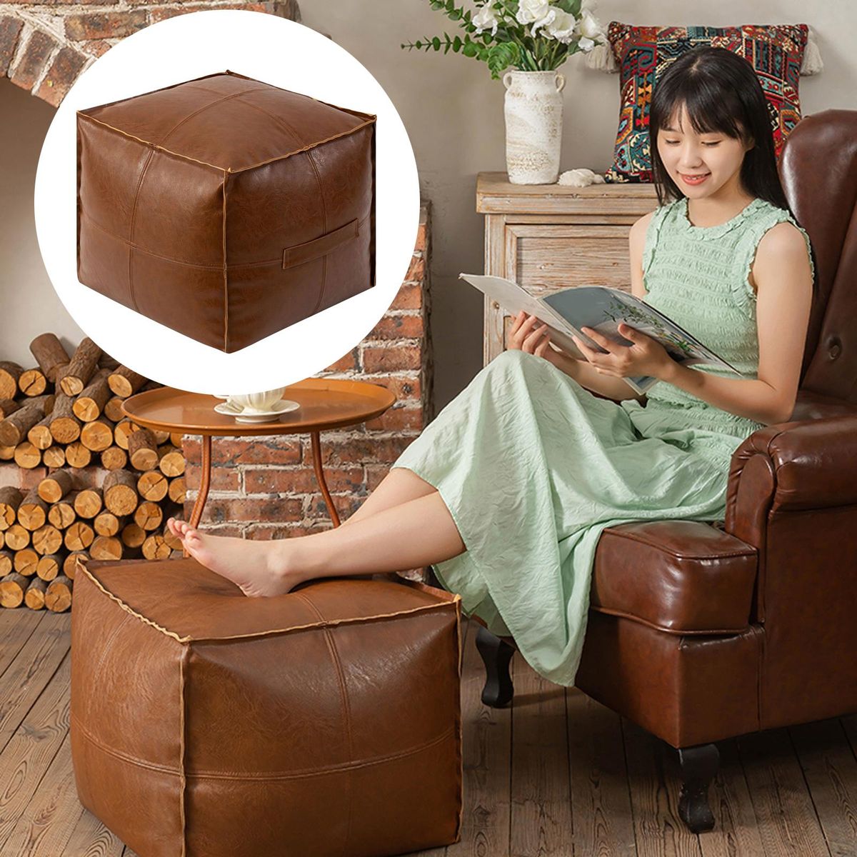 Footstool Without Inner Filling For Bedroom Kids Room Foot Orange