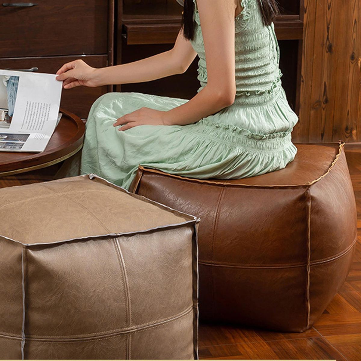Footstool Without Inner Filling For Bedroom Kids Room Foot Orange