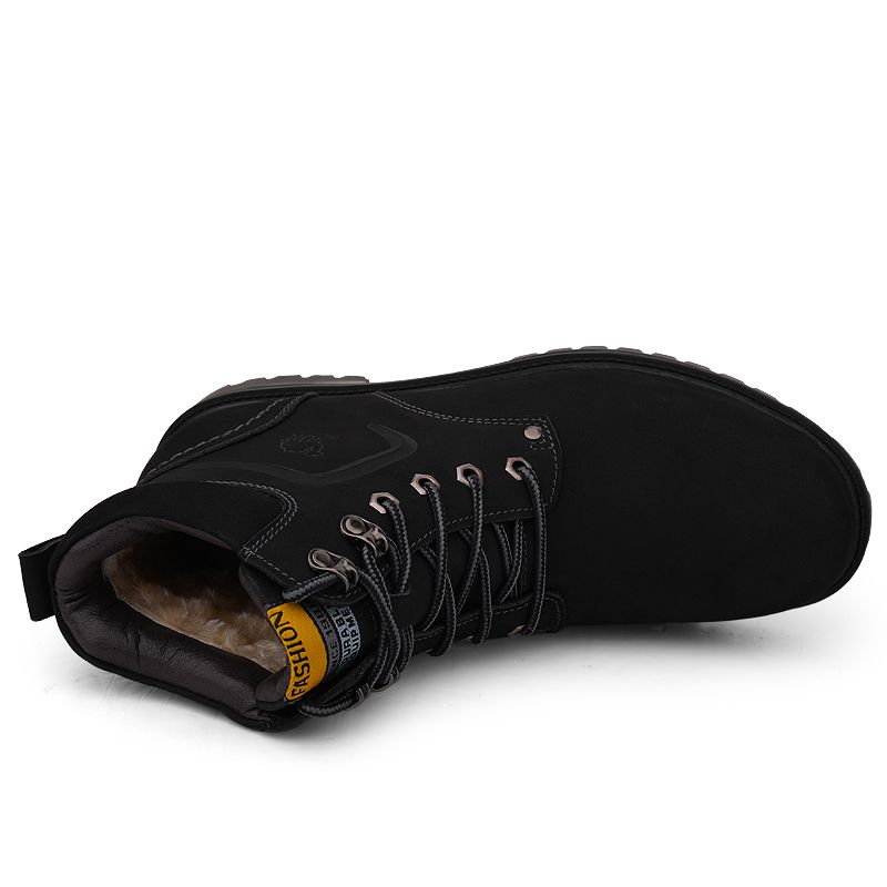 Men's Warm Leather Boots  High-top Leather Shoe - Black