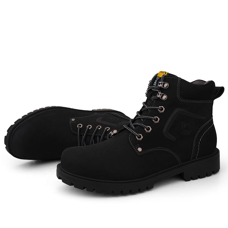 Men's Warm Leather Boots  High-top Leather Shoe - Black