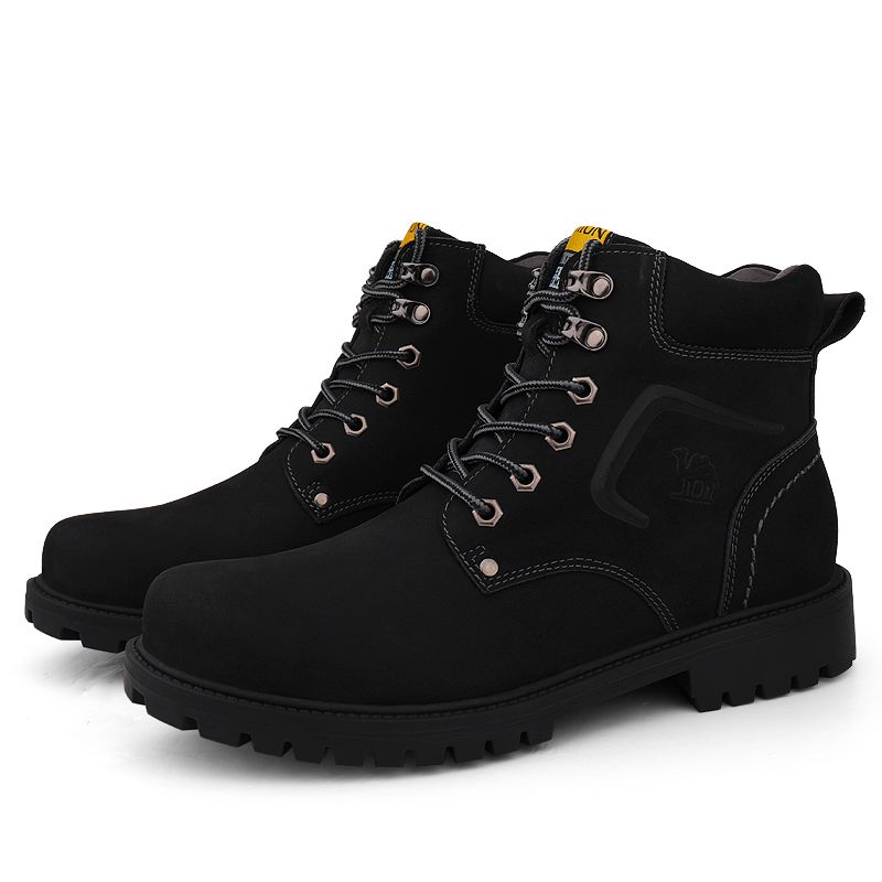 Men's Warm Leather Boots  High-top Leather Shoe - Black