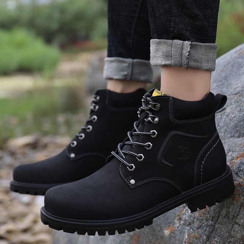 Men's Warm Leather Boots  High-top Leather Shoe - Black