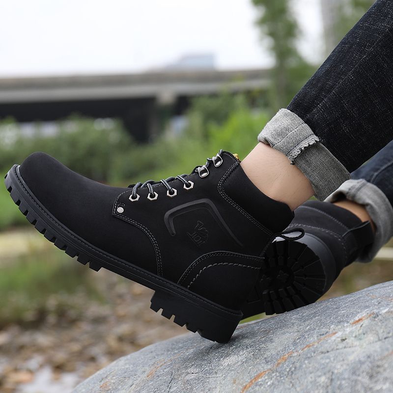 Men's Warm Leather Boots  High-top Leather Shoe - Black