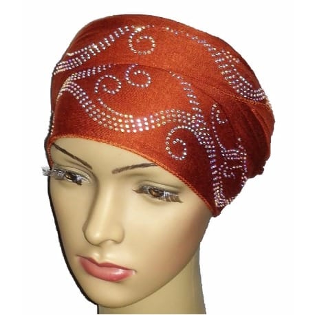 Silky Soft Regal Front Studded Turban with Bajan Wave Design - Mocha Brown