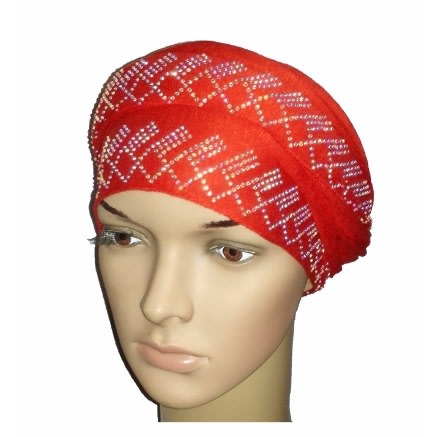 Regal Front Studded Turban with Diamond Design - Mali Red