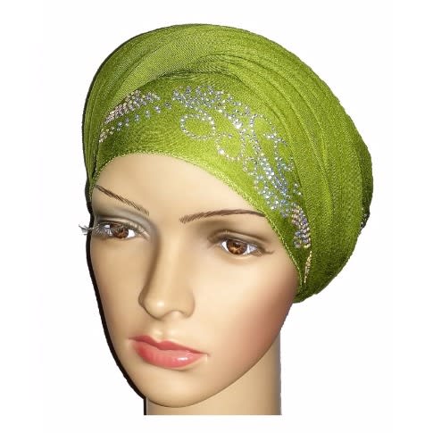 Regal Front Studded Turban with Lake Waves - Lime Green