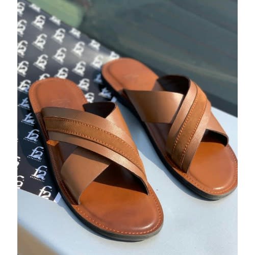 Realwon Brown Crossed Male Slippers