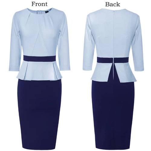 Pleat Peplum Dress- Blue