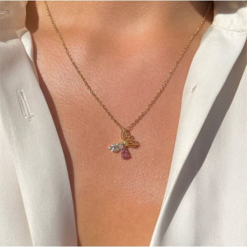 Fashion Butterfly  Pendant Necklace- Multicolour