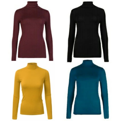 Women Turtleneck Long Sleeve Tops - 4pcs - Yellow, Brown, Green & Black