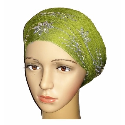 Regal Front Studded Petal Design Turban - Lime Green