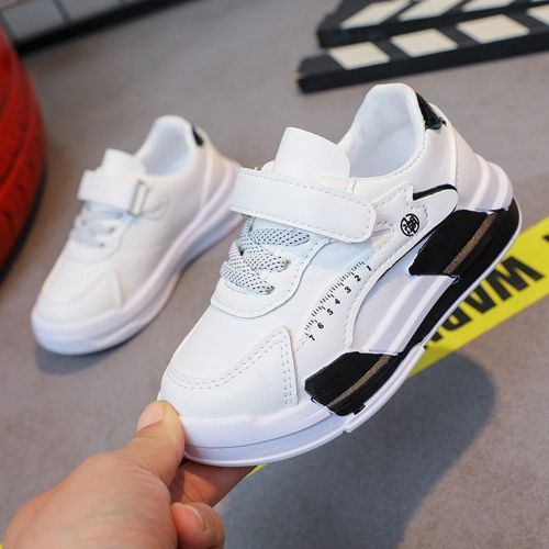 Children's Casual Lightweight Boys & Girls White Shoes Velcro Baby Sneaker Black