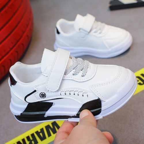 Children's Casual Lightweight Boys & Girls White Shoes Velcro Baby Sneaker Black