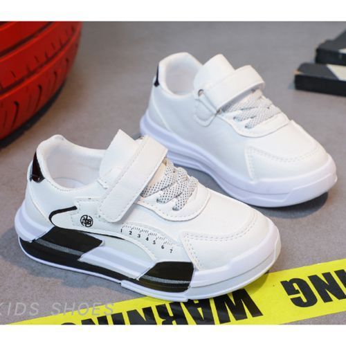 Children's Casual Lightweight Boys & Girls White Shoes Velcro Baby Sneaker Black