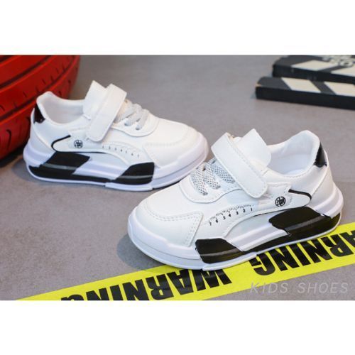 Children's Casual Lightweight Boys & Girls White Shoes Velcro Baby Sneaker Black
