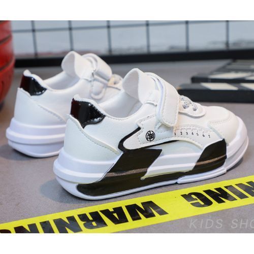Children's Casual Lightweight Boys & Girls White Shoes Velcro Baby Sneaker Black