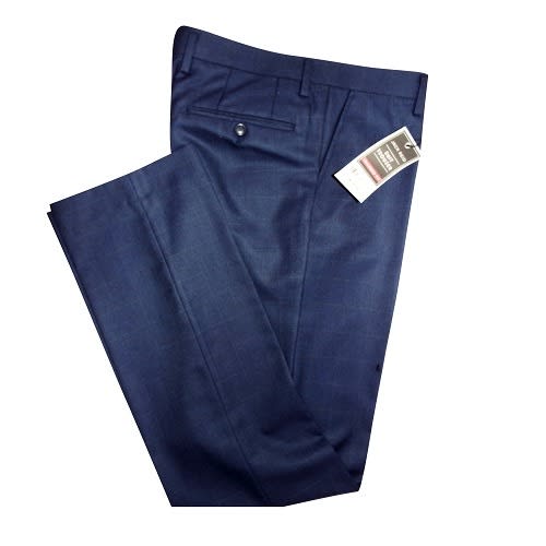 Men Navy Tailored Fit Flat Front Trousers