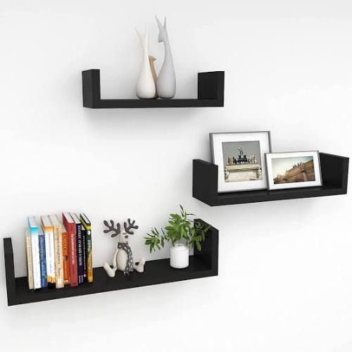 Black U Shaped Floating Wall Shelves - 3pieces