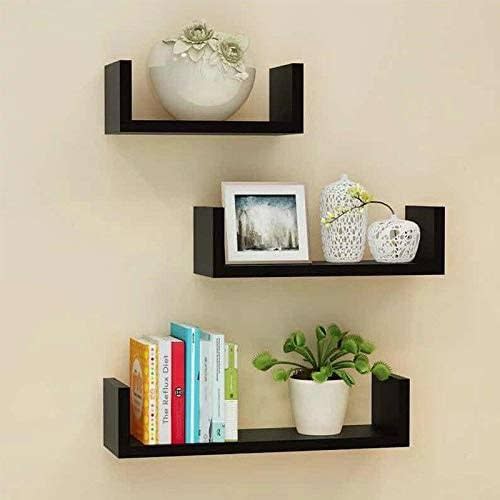 Black U Shaped Floating Wall Shelves - 3pieces