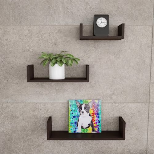 Black U Shaped Floating Wall Shelves - 3pieces
