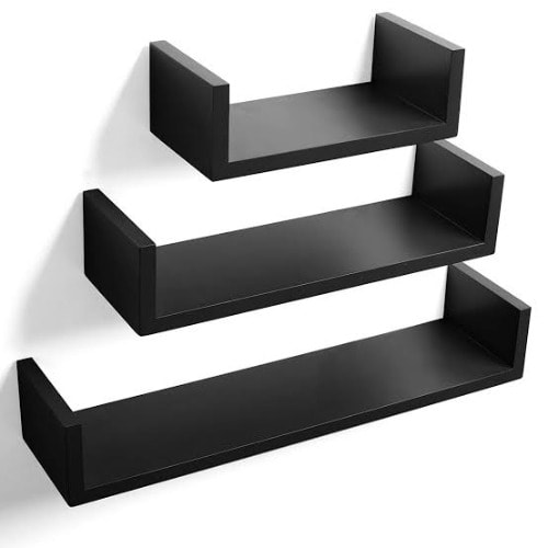 Black U Shaped Floating Wall Shelves - 3pieces