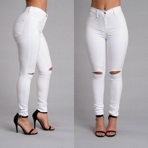 Ripped High Waist Jeans - White