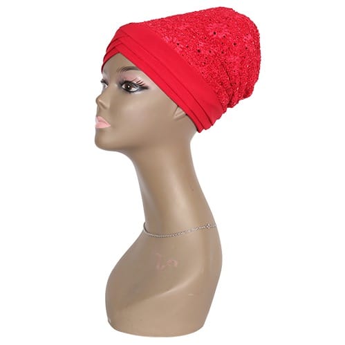 Embellished Layered Cap Turban - Red