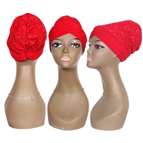 Embellished Layered Cap Turban - Red