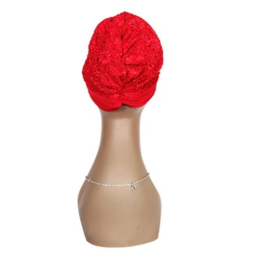 Embellished Layered Cap Turban - Red