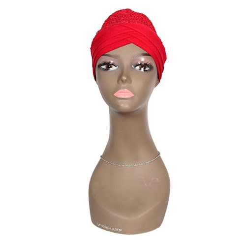 Embellished Layered Cap Turban - Red