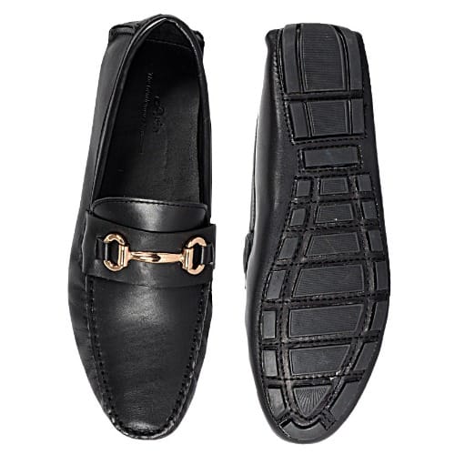Men's Loafers With Gold Chain- Black -msh-3026