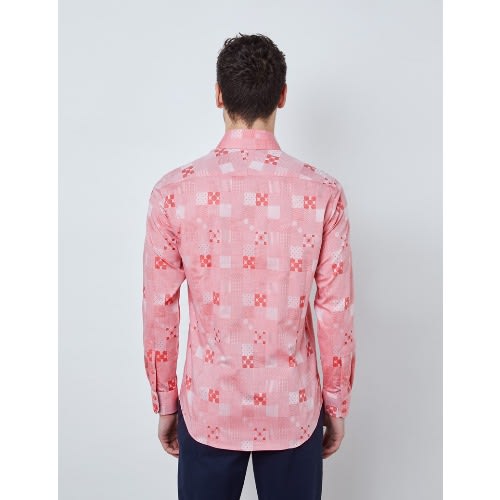 Men's Red Spots & Patchwork Slim Fit Shirt – Medium Collar