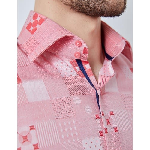 Men's Red Spots & Patchwork Slim Fit Shirt – Medium Collar