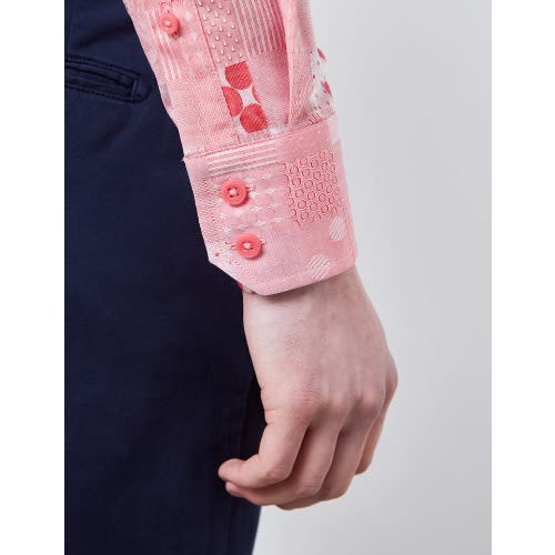 Men's Red Spots & Patchwork Slim Fit Shirt – Medium Collar