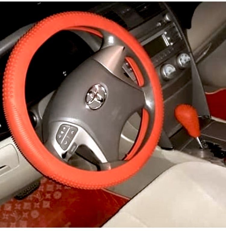 Universal Silicon Steering Wheel + Gear Knob Cover Red