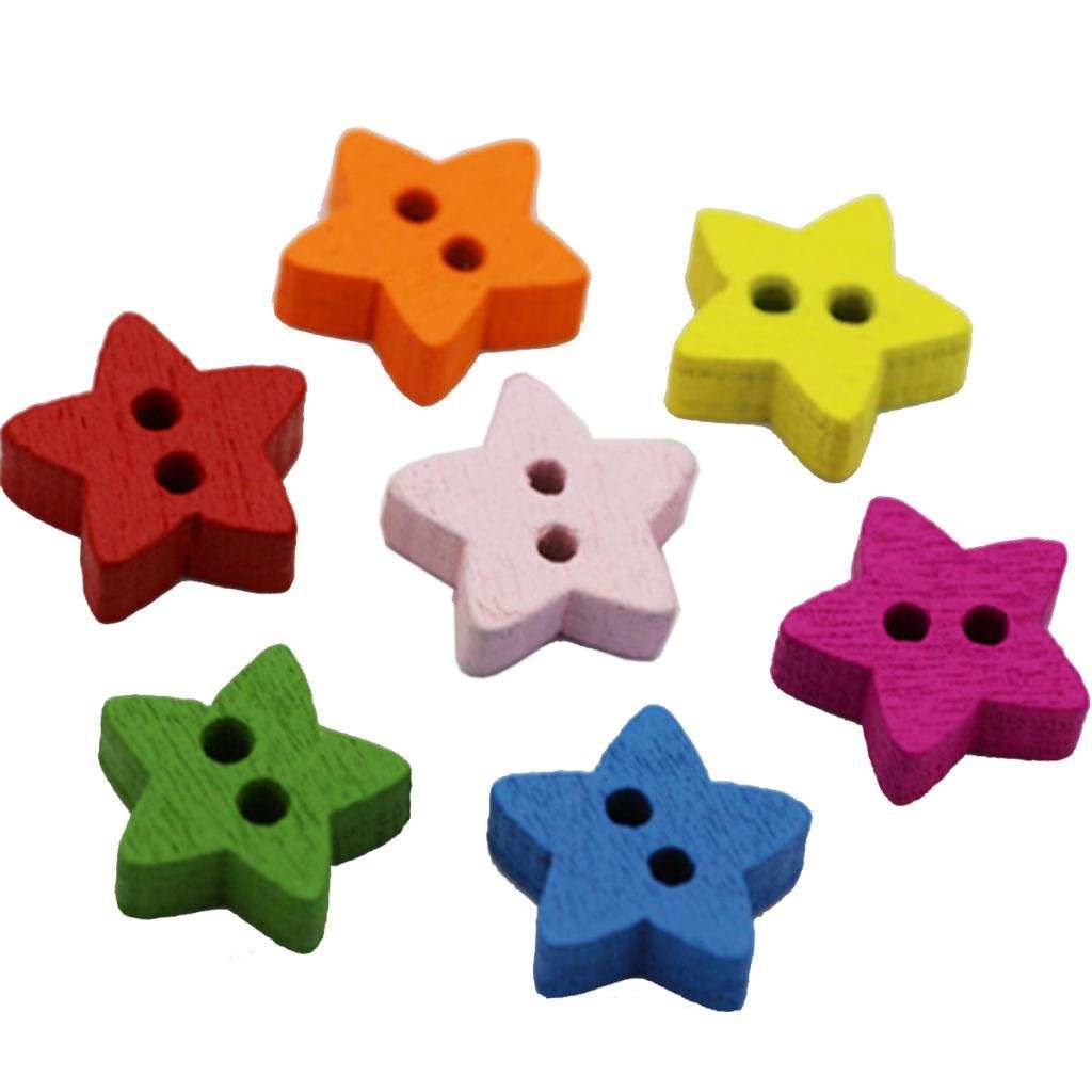 100pcs Colorful Star Wooden Buttons For Card Making Crafting