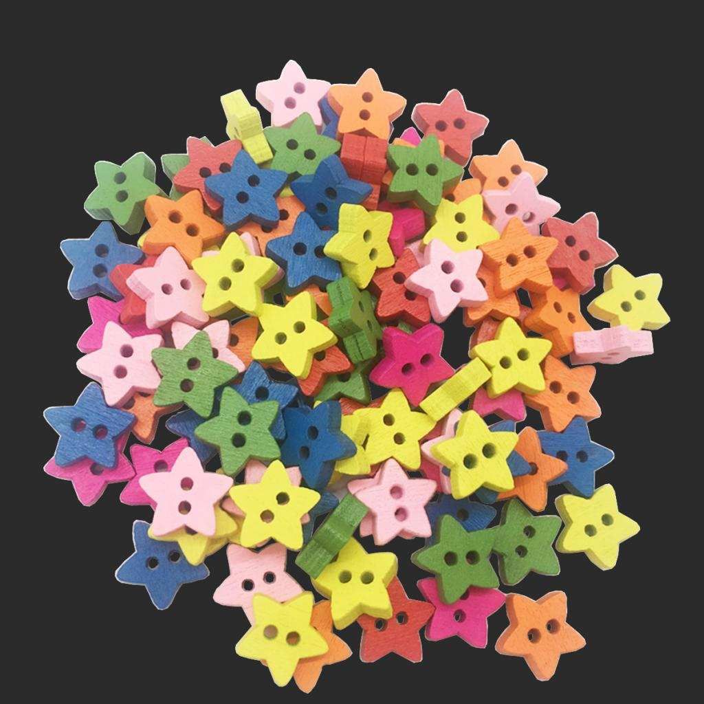 100pcs Colorful Star Wooden Buttons For Card Making Crafting