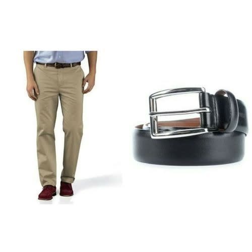 Men's Chinos Trouser And Leather Black Belt