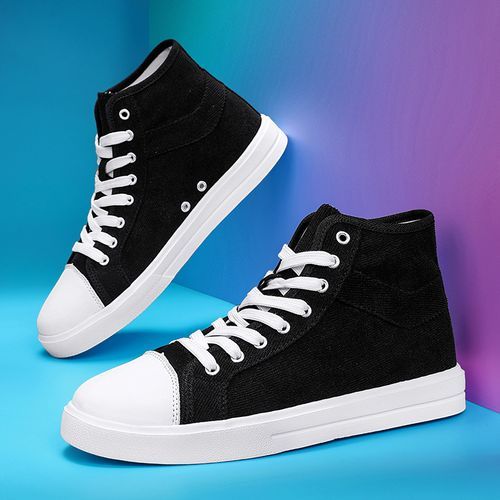 New Trendy Canvas Sneakers Men High-top Shoes EUR Size 36-46 Unisex Fashion Sneakers Comfort Outdoor Casual Skateboard Sports Shoes Students Classic All-match Breathable Canvas Walking Shoes Black White