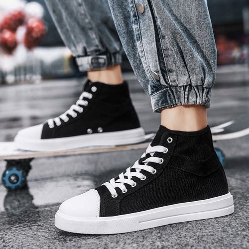 New Trendy Canvas Sneakers Men High-top Shoes EUR Size 36-46 Unisex Fashion Sneakers Comfort Outdoor Casual Skateboard Sports Shoes Students Classic All-match Breathable Canvas Walking Shoes Black White