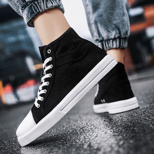 New Trendy Canvas Sneakers Men High-top Shoes EUR Size 36-46 Unisex Fashion Sneakers Comfort Outdoor Casual Skateboard Sports Shoes Students Classic All-match Breathable Canvas Walking Shoes Black White