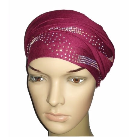 Silky Soft Regal Front Studded Turban with Centric Print - Burgundy