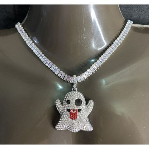 Iced Out Cuban Link Choker With Clown Pendant - Silver
