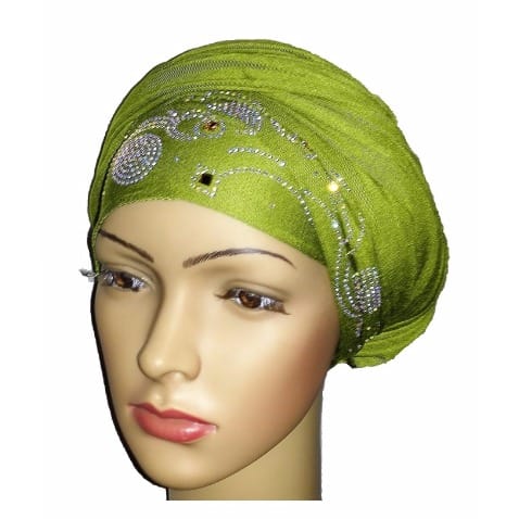 Regal Front Studded Turban with Wave & Circle Design - Lime Green