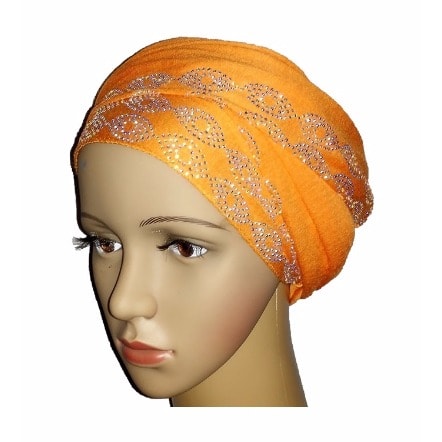 Regal Front Studded Turban with Ring Design - Orange