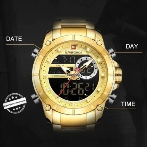 Men's - Gold  Watch Quartz Waterproof Dual Display - Analog & Digital