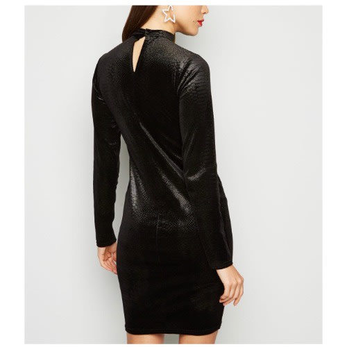High Neck Velvet Faux Dress - Black