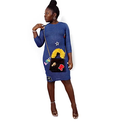 Patch Designed Midi Dress - Dark Blue