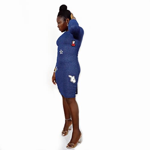 Patch Designed Midi Dress - Dark Blue
